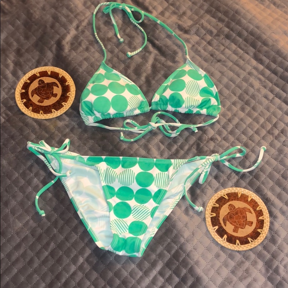 Lililane seafoam green polka dot bikini